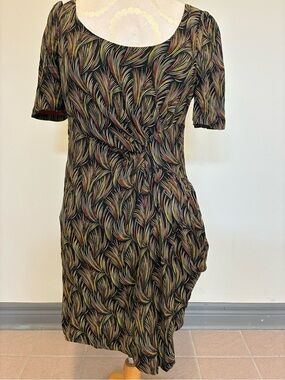 Moulinette Soeurs Black Dress with Multicolor Feather Print